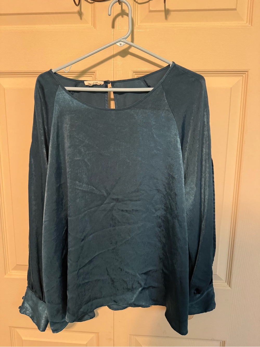 Maurices Teal Satin-Feel Long Sleeve Blouse